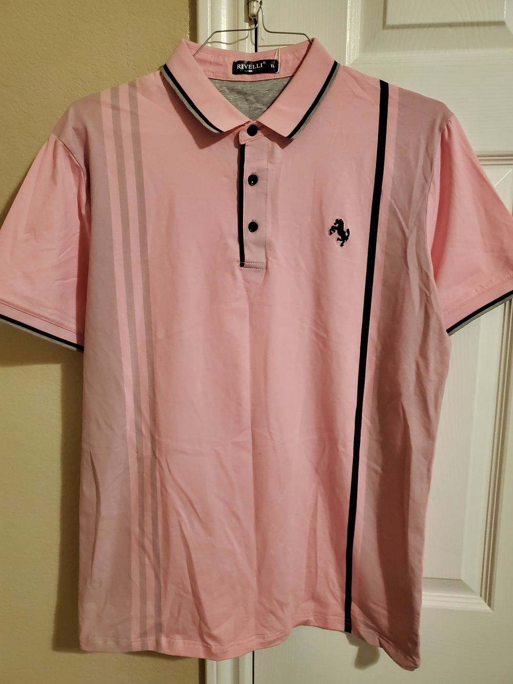 Men’s Pink Polo with Contrast Trim and Stripe Detail